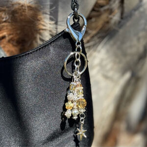 Silver Star Amber Beaded Handmade Bag Charm Keychain | One of a Kind